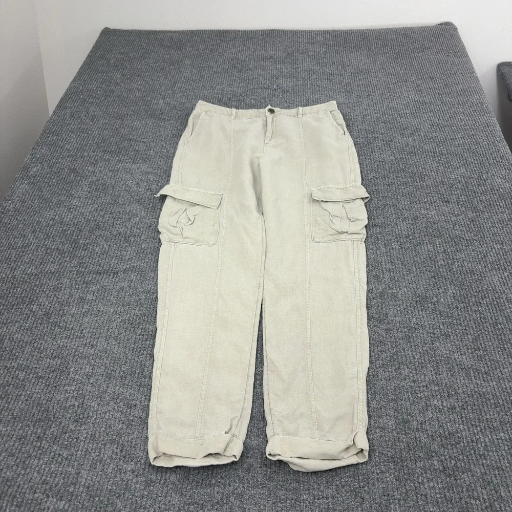 Nicole Miller Cargo Pants Womens M Tan Linen Blend Utility Gorpcore Casual Style